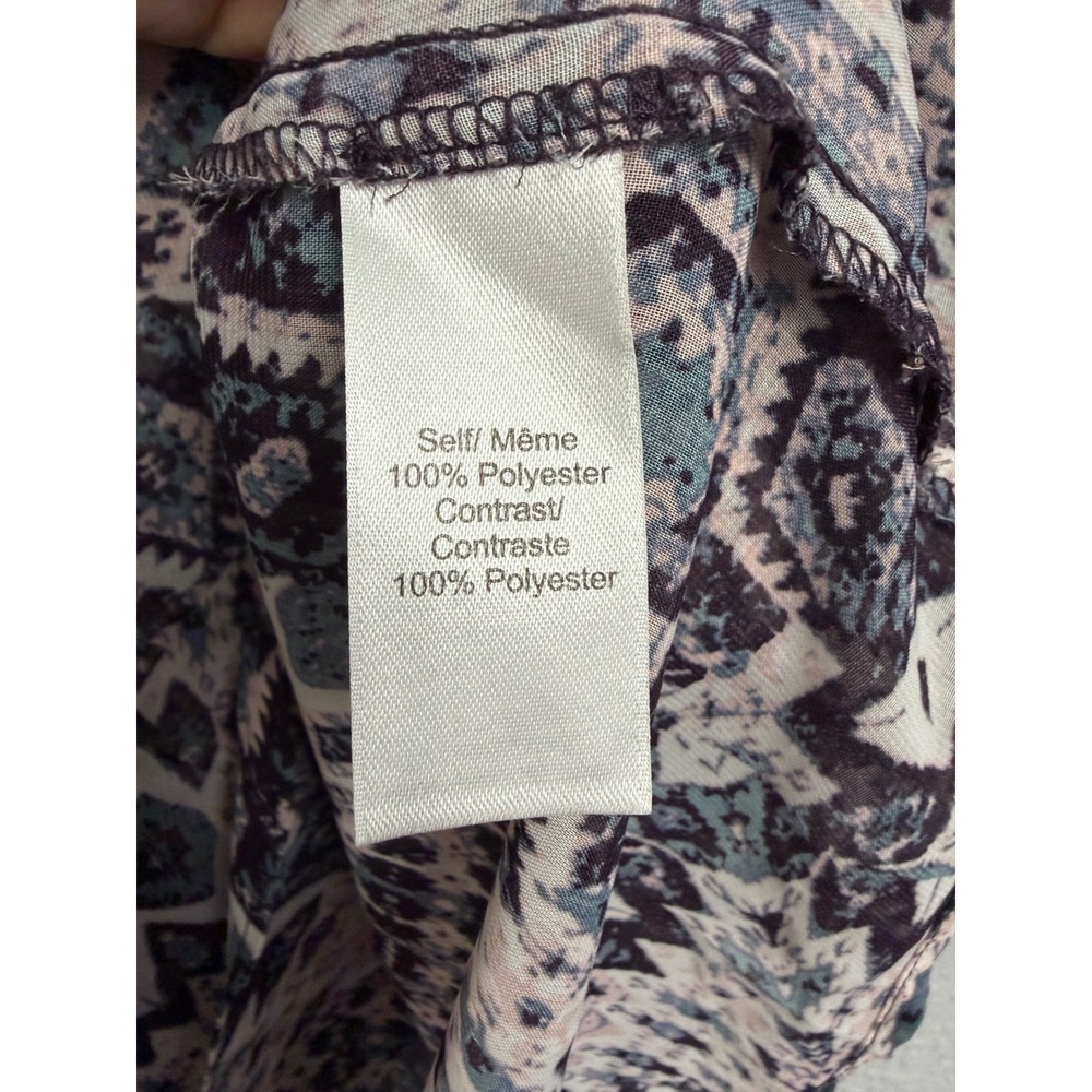 Maurices Women 2 Plus Geometric Cage Back High Low Sheer Tunic Blouse Blue Black - Picture 5 of 9